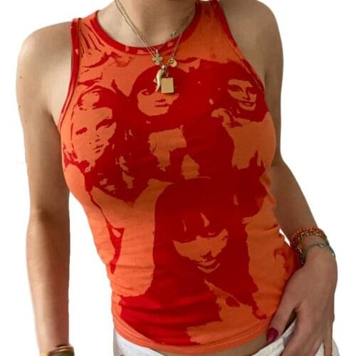 Women Digital Print Sleeveless Vest, Slim Fit Round Collar Pullover for Summer, S-XL