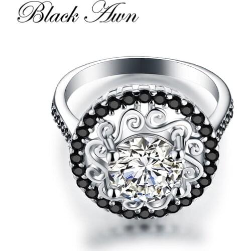 [BLACK AWN] 925 Sterling Silver Fine Jewelry Engagement Rings for Women Flower Wedding Ring CR046