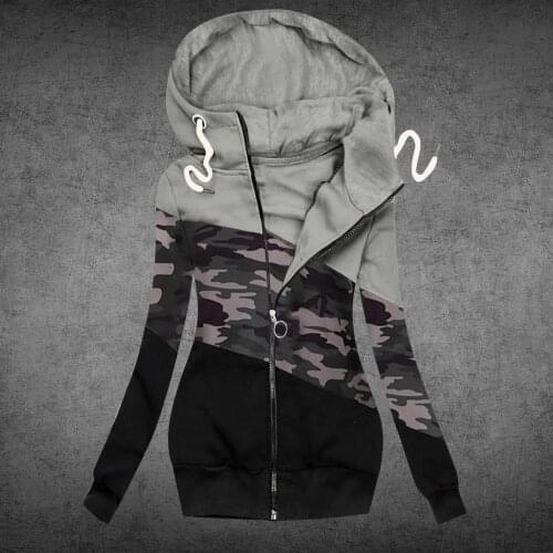 Winter Hoodies Women Casual Camouflage Prints Jacket Zipper Sweatshirt Long Sleeve Coat Ropa Mujer Sudaderas Толстовка @40