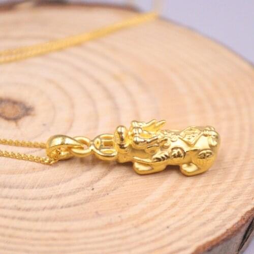 Gold Jewelry Girl Heart 3D Hard Gold Charms For Women Lucky Pixiu Dragon Son 999 Gold Pendant Fit Chain Jewellery Lucky