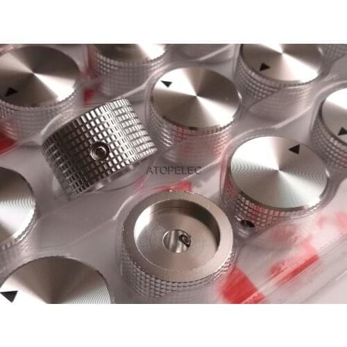1pc 25mm*15mm Solid Aluminum Potentiometer Volume Knob Hexagon Screw Adjustment 6mm Hole Silver