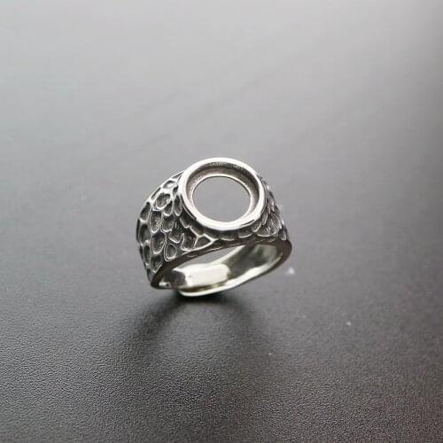 10MM Round Bezel Antiqued Style Solid 925 Sterling Silver Adjustable Ring Settings 1213051