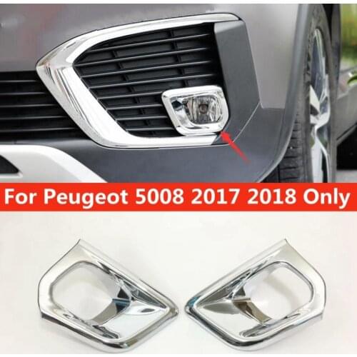 2 PCS Bright Silver Style For Peugeot 5008 2017 2018 ABS Chrome Front Face Fog Light Lamp Cover Trim