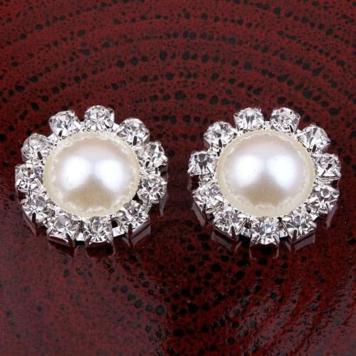 30PCS Handmade Vintage Metal Decorative Buttons Crystal Pearl Flower Center Alloy Flatback Rhinestone Buttons Craft Supplies