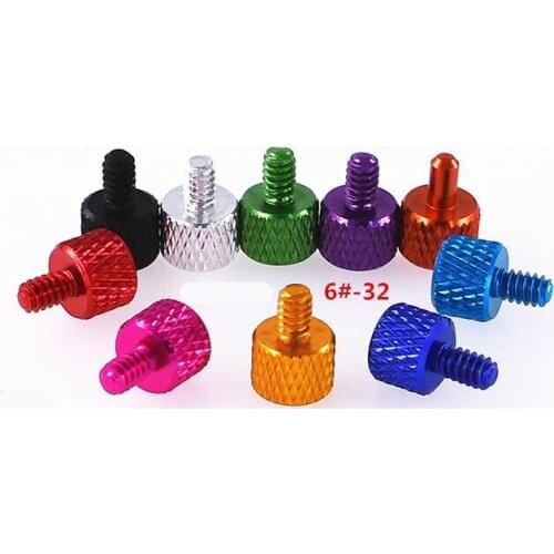 6pcs 6#-32 thumb aluminium screws flat pineapple pattern grain knurled bolt male screw anode oxidation multi-color 5.5mm length