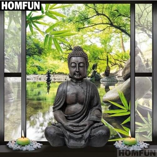 HOMFUN Full Square/Round Drill 5D DIY Diamond Painting "Window Buddha" 3D Embroidery Cross Stitch 5D Home Decor Gift A01412