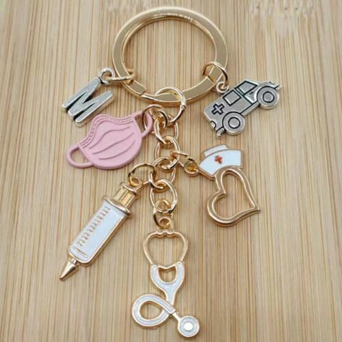 New Creative A-Z Letter Keychain Doctor Medical Tool Stethoscope Syringe Mask Ambulance Doctor Nurse Gift Keychain Souvenir