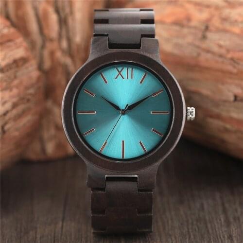 Nature Sandalwood Watch Shiny Aquamarine Face Analog Casual Men Sport Wristwatch Simple Male Wooden Clock relogio masculino saat