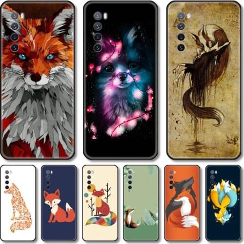 Cute fox Phone Case For Huawei Nova 2 3 4 5 6 7 8 SE i E Pro Lite black cell shell