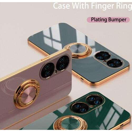 Luxury Plating Silicone Phone Case For Huawei P50 P30 Pro P20 P40 Mate 20 Honor 20 30 Pro Soft TPU Magnet Cover With Ring Holder