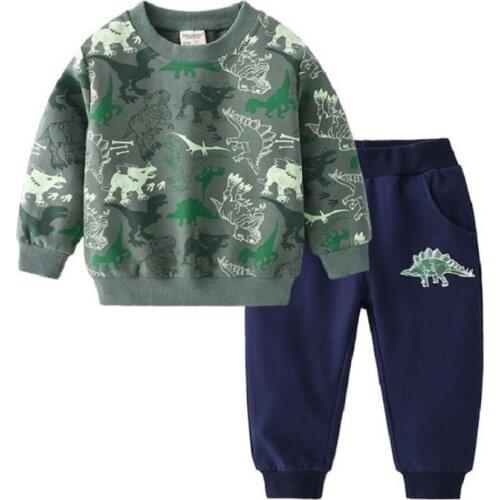Kids Boy cartoon dinosaur clothes set long sleeve pullover Sweatshirts+pants toddler infant Baby Boy outfit Children Hoodies