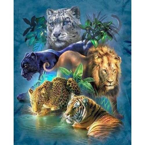 Div 5D Tiger Leopard Lion River Leaves Leaf Full Diamond Painting cross stitch kits art Animal 3D paint by diamonds
