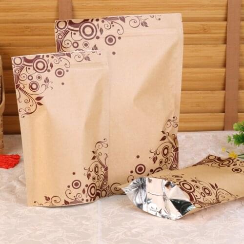 Ferimo 100pcs Printed Kraft paper self-sealing bag aluminized standing bag food packing storage bags