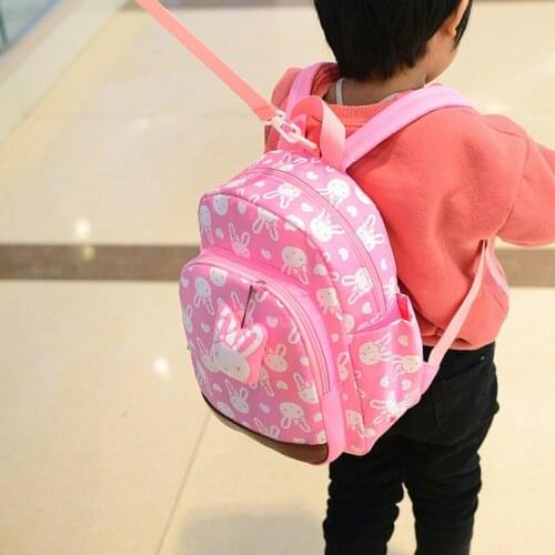 Cute Anti-lost Kids School Bag Rabbit Bear Dolls Applique Canvas Backpack Mini Baby Toddler Book Kindergarten Rucksacks NA-99