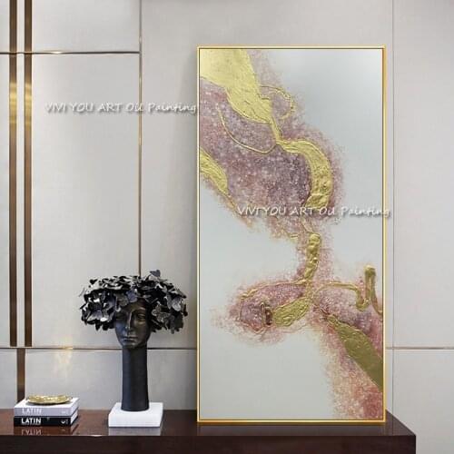 Art purple Gold Foil Oil Painting Canvas For Room Decor Modern 100% Handmade white canvas Abstract Picture Painting