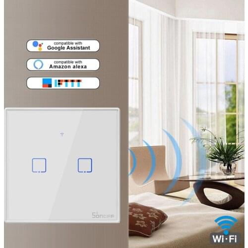 Itead SONOFF T2 EU Standard Wireless Wifi Light Smart Touch Screen Switch Glass APP/ Voice/ RF Remote Control 1 2 3 Gang