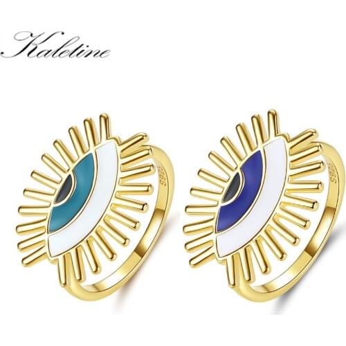 Kaletine Evil Eye Tassel 925 Sterling Silver Ring Oval Blue Turkish Rings for Women Men Fashion Jewelry Gifts for Women Girls