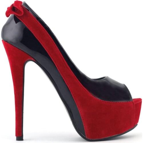LF80805 Sexy Two Tone Peeptoe Bow Stiletto Platform High Heel Pumps