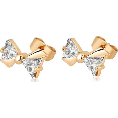 Love & Annie AAA CZ Gold Color Bowknot Stud Earrings Trendy Womens Earring Girls Cute Earrings Small Gift