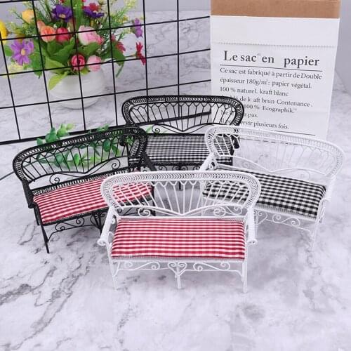 1Pc 1/12 Dollhouse Miniature Furniture Living Room Garden Vintage Iron Double Chair Double-Seat Sofa Model