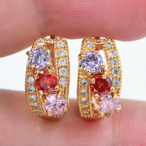 AAA+ Cubic Zirconia Gold Color Fashion Multicolor Ribbon CZ Huggie Hoop Earrings for Women