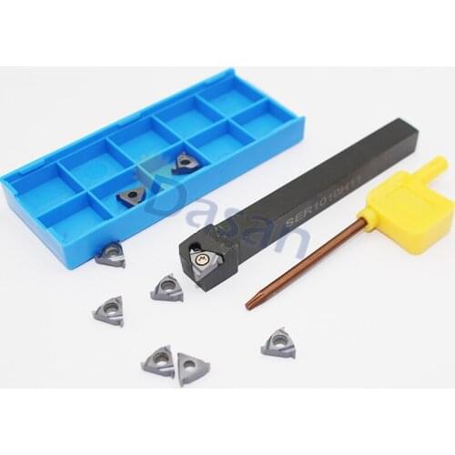 10pcs 11ER A60 or A55 Carbide Inserts and 1pc SER1010H11 Holder CNC Lathe Machine Threading Turning Tool Set
