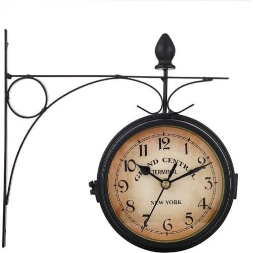 Retro Double Side Rotating Wall Clock Metal Hanging Clock Outdoor /home/garden Decor European Clock Gift Wall Mounted+bracket