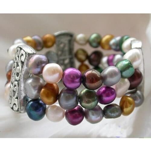 New Lovely Pearl Bracelet Stretch 9mm Multicolor Baroque Freshwater Pearl Silvers Bracelet Handmade Jewelry Perfect Woman Gift