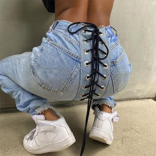 Bandage Denim Trousers Woman Jeans Pantalones Vaqueros Mujer 2021Y2k De Boyfriend For Mezclilla Pants Pontalon Leggings Mid-Wais