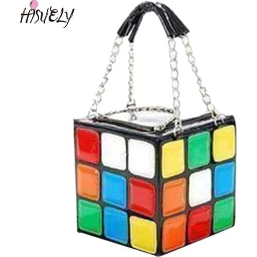 2021 Limited Women Handbag Womens Novel Colorful Magic Cube Bag Cute Pu Handbag Purse Makeup Mulheres Saco Couro Bolsa De Ombro