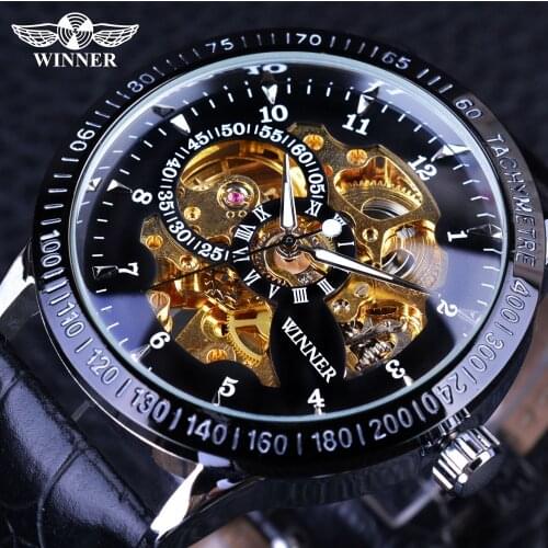 Winner Classic Series Golden Skeleton Inside Design Fashion Casual Men Watch Top Brand Luxury Automatic Skeleton Male Wristwatch