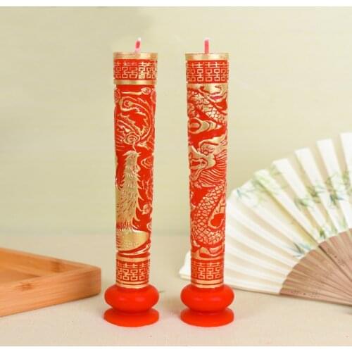 Dragon and Phoenix candlestick Chinese style wedding room decoration a pair of happy candles