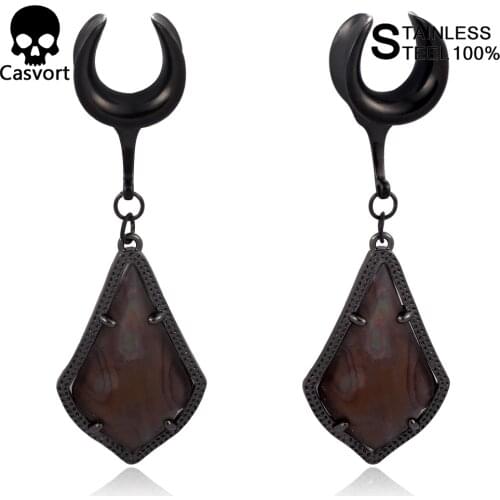 Casvort 2 PCS Saddle Ear Hanger Weight Stainless Steel Dangle Plugs Ear Gauges Piercing Body Jewelry Piercing(8mm-25mm