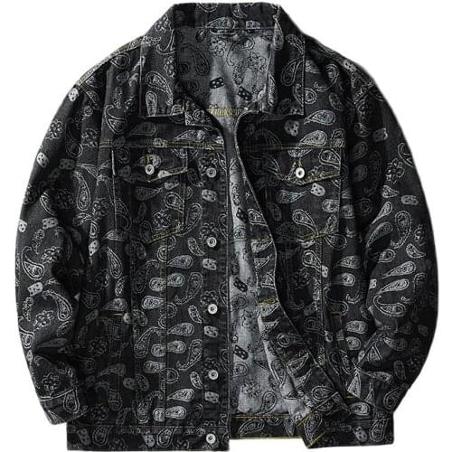 Bandana Embroidery Jacket Men Paisley Denim Outwear Oversized Jeans Coat Cotton Clothes Plus Size 5xl 2021 Spring