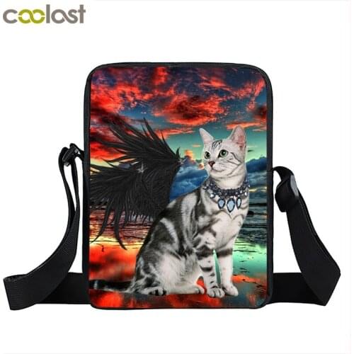 Angel Cat and Alien Laser Space Cat Crossbody Bags Women Handbag Ladies Mini Messenger Bags Travel Bag Girl Satchel Bookbag
