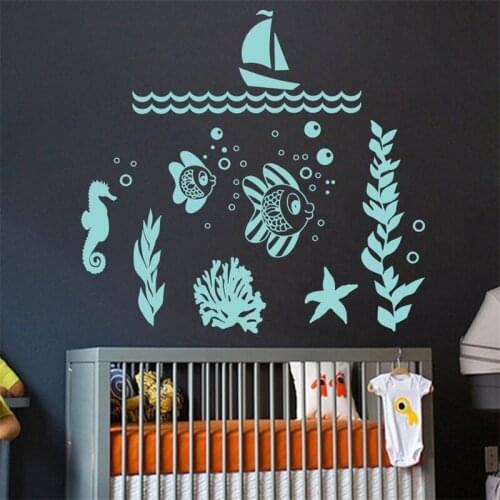 Wall Decal Vinyl Sticker Nautical Water World Marine Animals Aquarium Ocean Sea Fish Murals Kids Nursery Decor Bathroom HY1564