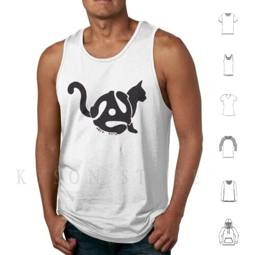 Vinyl 45 Cat-Art By Kev G Tank Tops Vest Sleeveless Spooky Cat Witch Witches Black Magic Kitten Black Cat Halloween 45rpm
