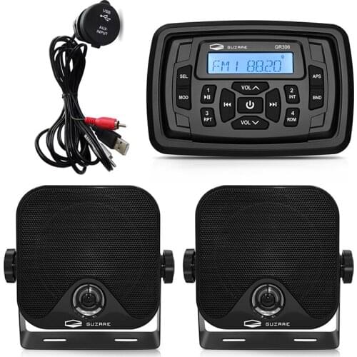 Waterproof Boat Radio Marine Bluetooth Stereo Receiver AM FM MP3 Car Player+4Inch Marine Speaker+USB Audio Cable For RV Yacht