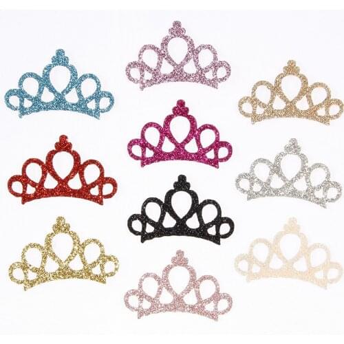 Yundfly 50pcs Chic Flatback Glitter Crown Hair Accessories DIY Baby Girls Headband Children Headwear