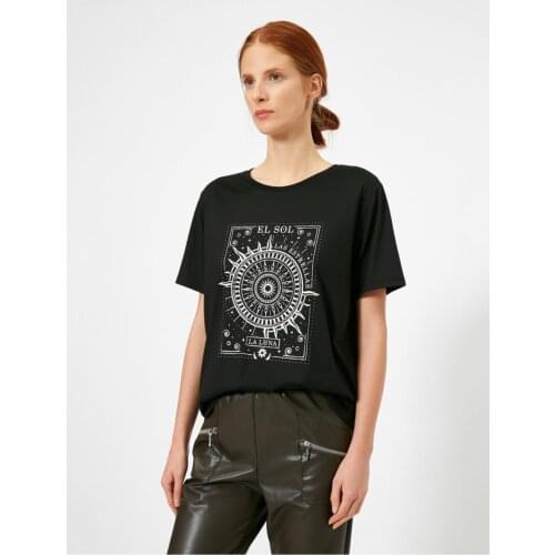 Womens Black Printed Design T-shirt Casual Fashion Wear Summer Season Products Casual Sports Street Wear