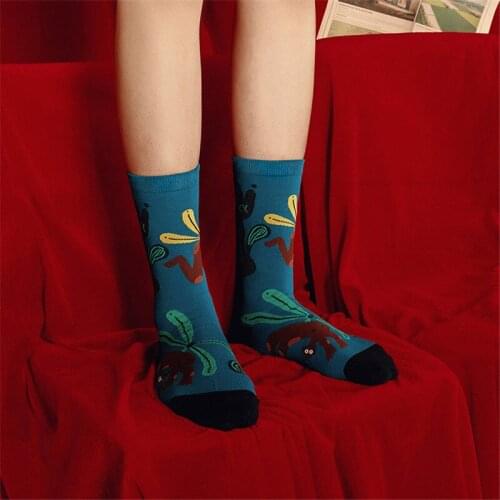 Johnature 2021 Autumn Winter New Fashion Jacquard Print Cotton Socks Women All Match 5 Pairs/lot Breathable Female Socks