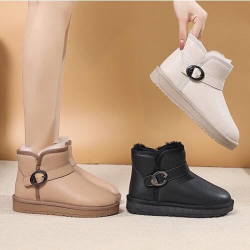 Women Snow Boots Warm 2021 New Short-tube Buckle Waterproof Flat Cotton Shoes Rubber Non-Slip Plus velvet Wearable boots Shoes