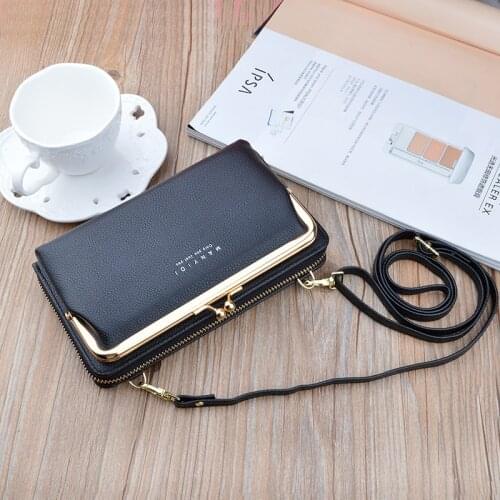 2021 Women Wallet Leather Shoulder Bags Straps Mobile Phone Big Card Holders Wallet Handbag Money Pockets Girls Crossbody Bags