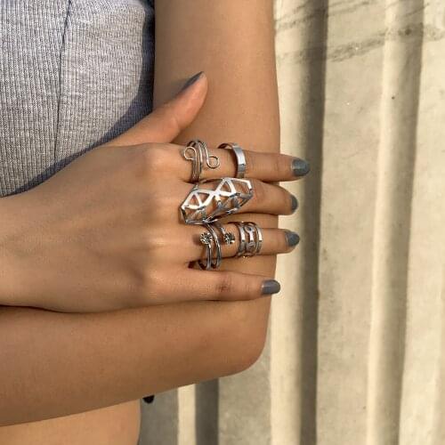 New INS Cold Wind Geometric Curve Irregular Suit Ring Women European and American Simple Opening Adjustable Fashion Ring 2021