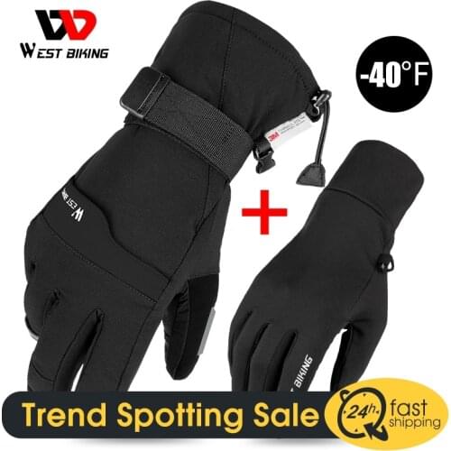 WEST BIKING Winter Warm Gloves Cotton Touchscreen Outdoor Bicycle Camping Hiking Snowmobile Thermal Fleece Full Finger Gloves