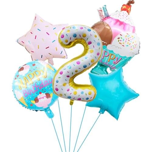 1set Navidad 32inch Ice Cream Fruit Number Foil Balloons Baby 18inch Donut Helium Globos Birthday Party Decorations Kids Balls