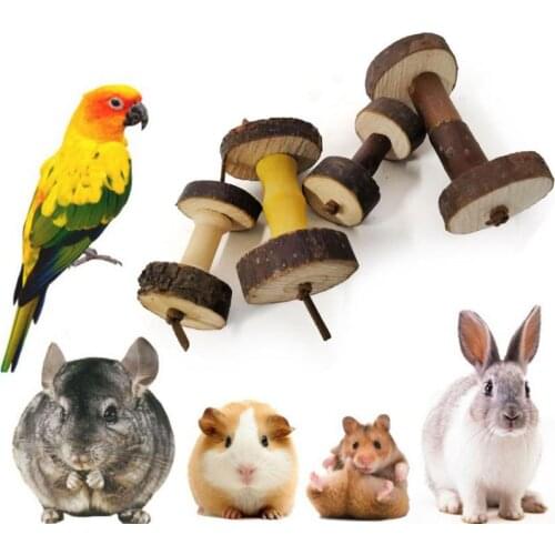 1pc Hamster Log Wooden Chewing Toy Dumbbells Scroll Wheel For Parrot Rabbit Molar Roller Biting Resistant Playing Supplies