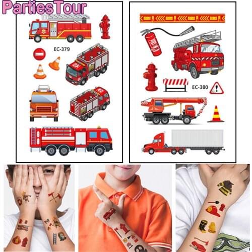 2Sheets Firefighter Temporary Tattoo Fire Fake Tattoo Waterproof Fireman Firetruck Tattoo Sticker for Fire Themed Brithday Party