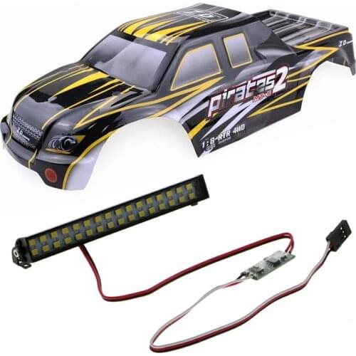 2 Pcs RC Car Part: 1 Pcs Brushless Rc Car Grey Color Body Shell & 1 Pcs LED Roof Lamp Light Bar