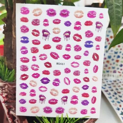 3D Stickers for Nails Red Purple Kiss Lip Print Design Nails Art Decoration Manicure Stickers Sliders Nail Foil Accessories